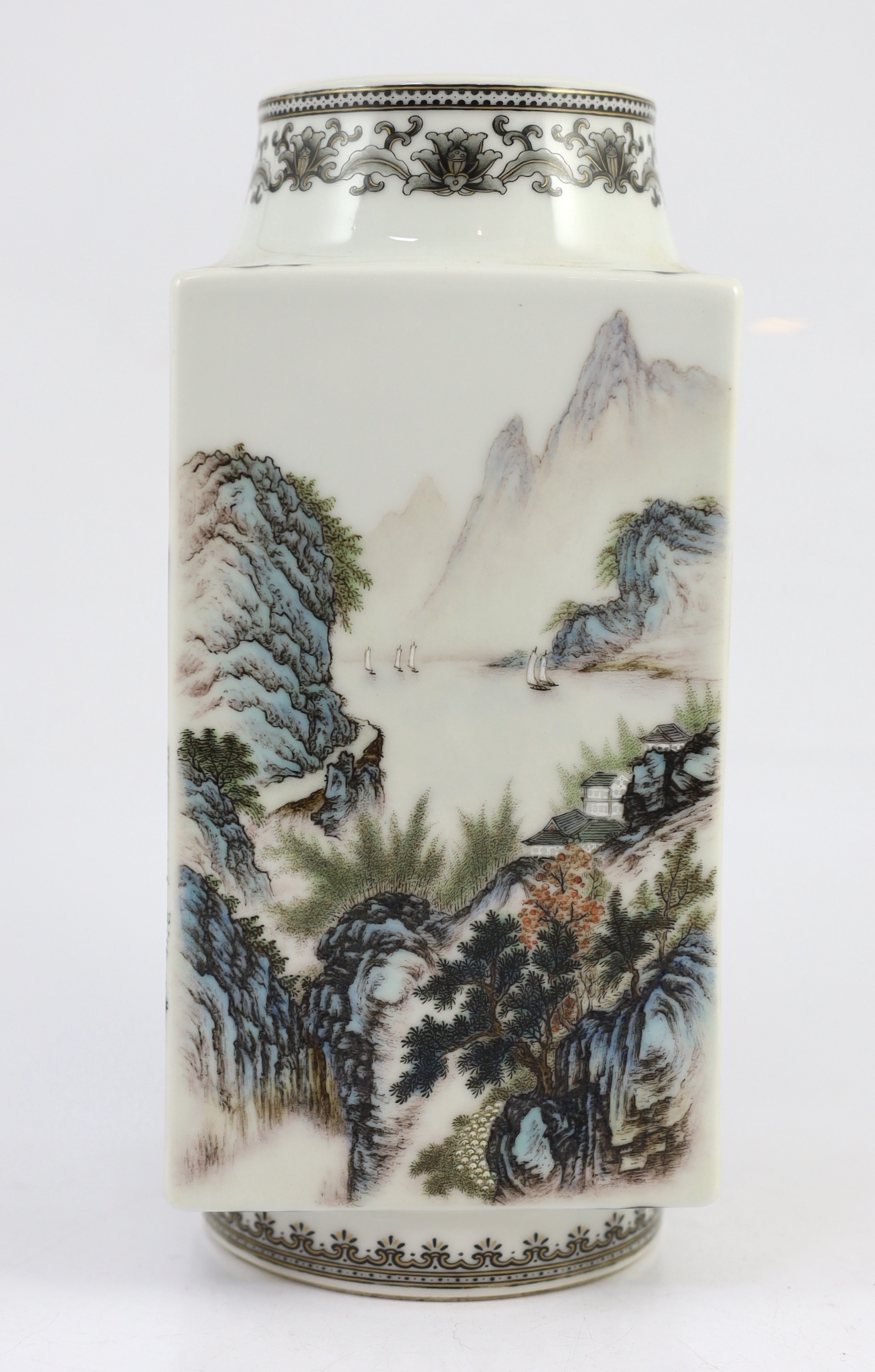 A Chinese enamelled porcelain ‘cong’ vase, mid 20th century, Jingdezhen mark